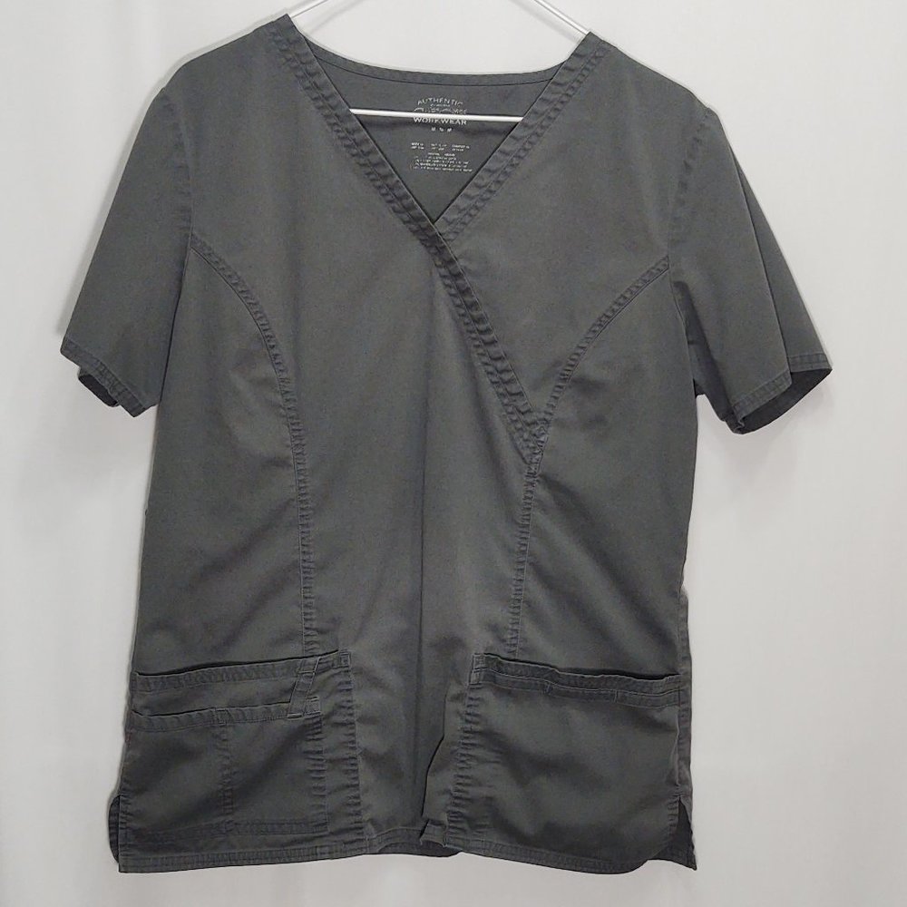 3/$30 Cherokee Workwear Grey Mock Wrap Scrub Top M